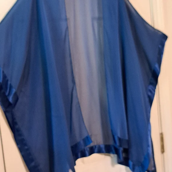 Sheer Blue Kimono Wrap. Silk Like Edging - Picture 3 of 6